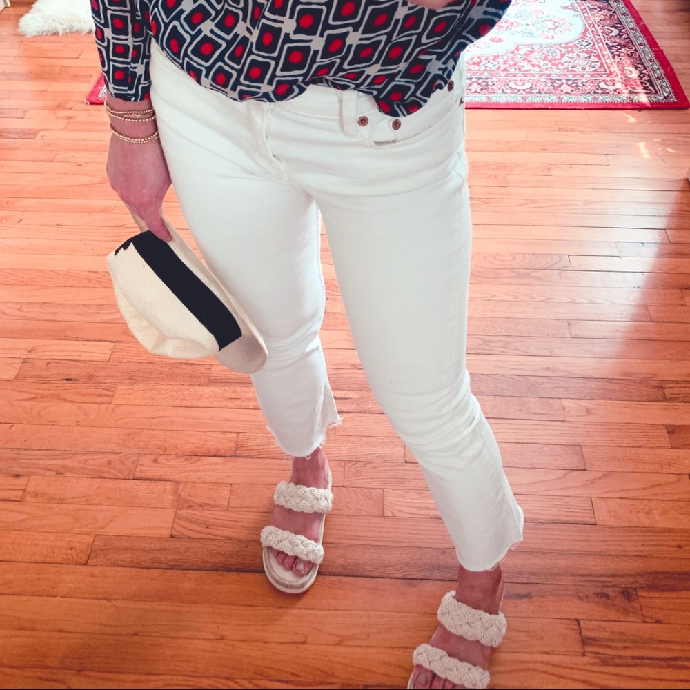 Zara - cropped kick flare jeans, white, size 25